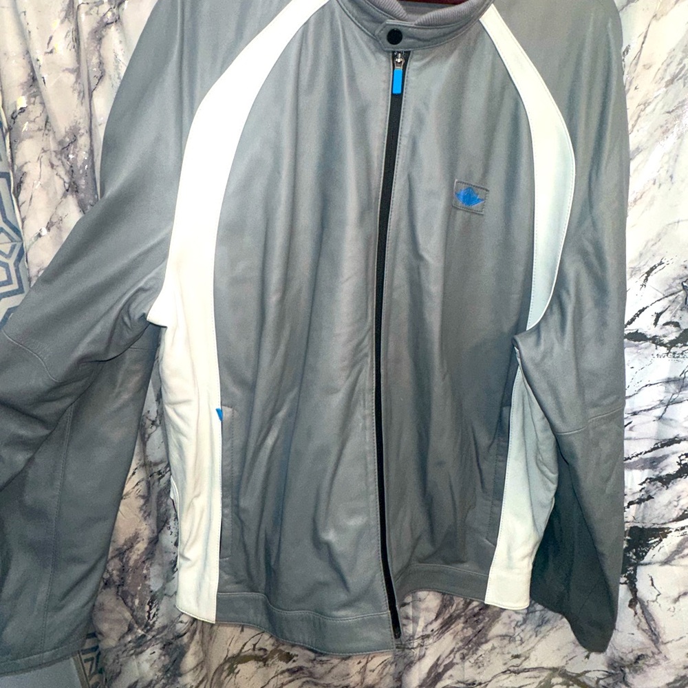 Rare Vintage Jordan Brand BHM edition 100% Leather Cool Gray Motorcycle Jacket - Picture 8 of 15